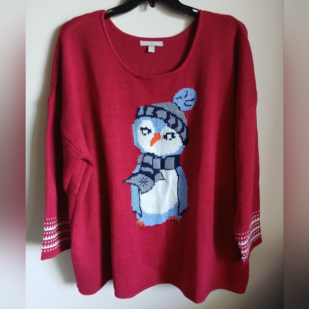 Woman Within Red Penguin Sweater Size 3X